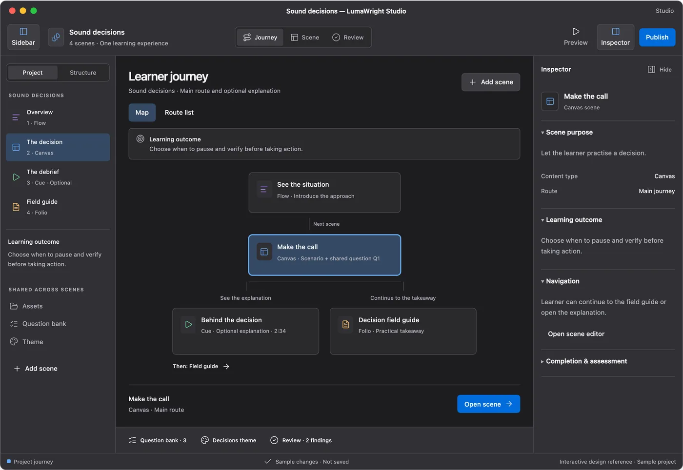 Journey workspace concept showing connections between Flow, Canvas, Cue and Folio scenes